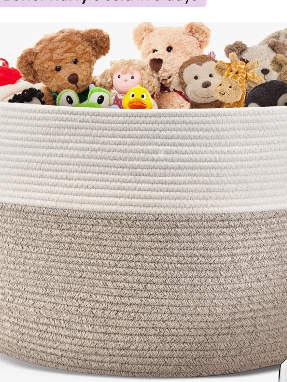 Two-Tone White and Tan Cotton Rope Storage Basket